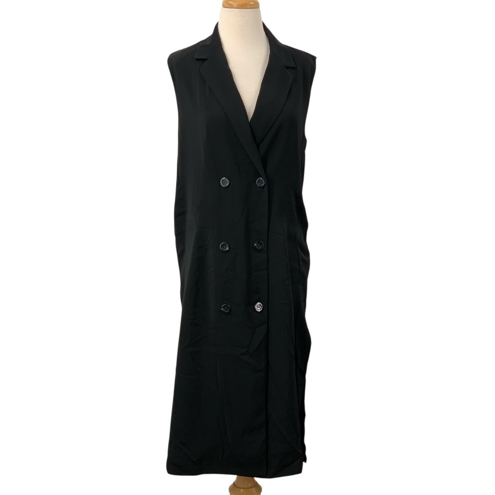 Forever 21 Contemporary Sleeveless Duster Vest Longline Blazer Jacket Black Sz S